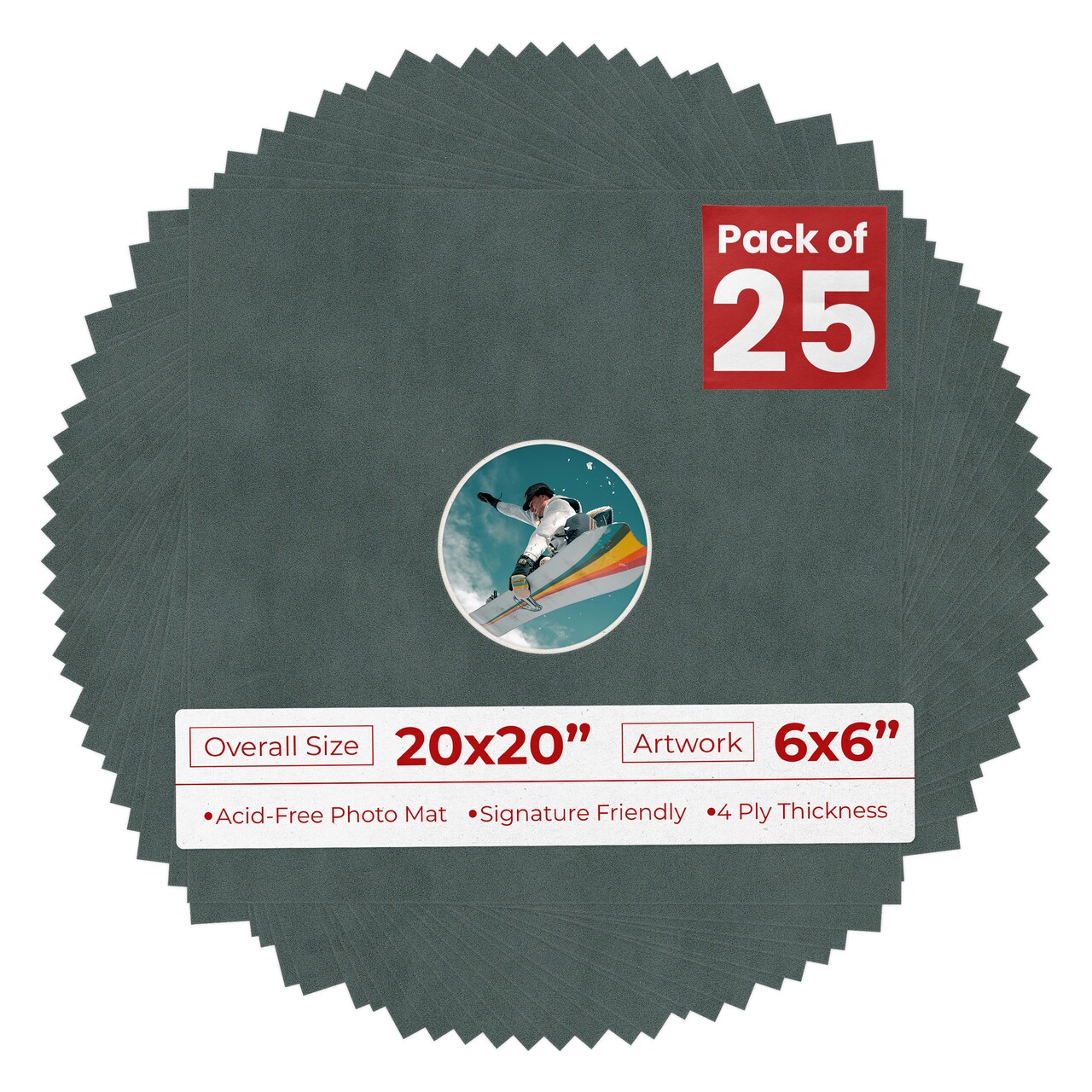 Dark Grey Suede Mat Board for 20x20 Frames - Circle Opening for 6x6 Photos